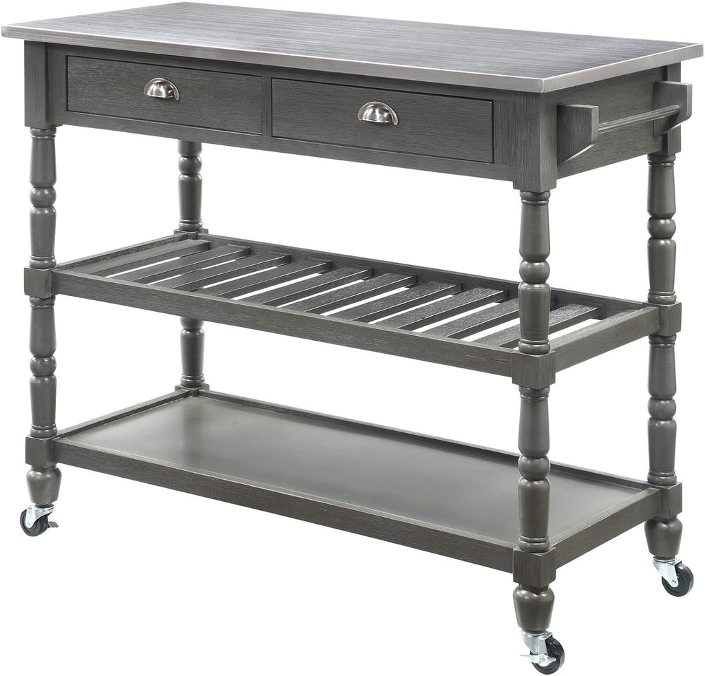 Black 3-Tier Stainless Steel Kitchen Cart with Drawers N179067