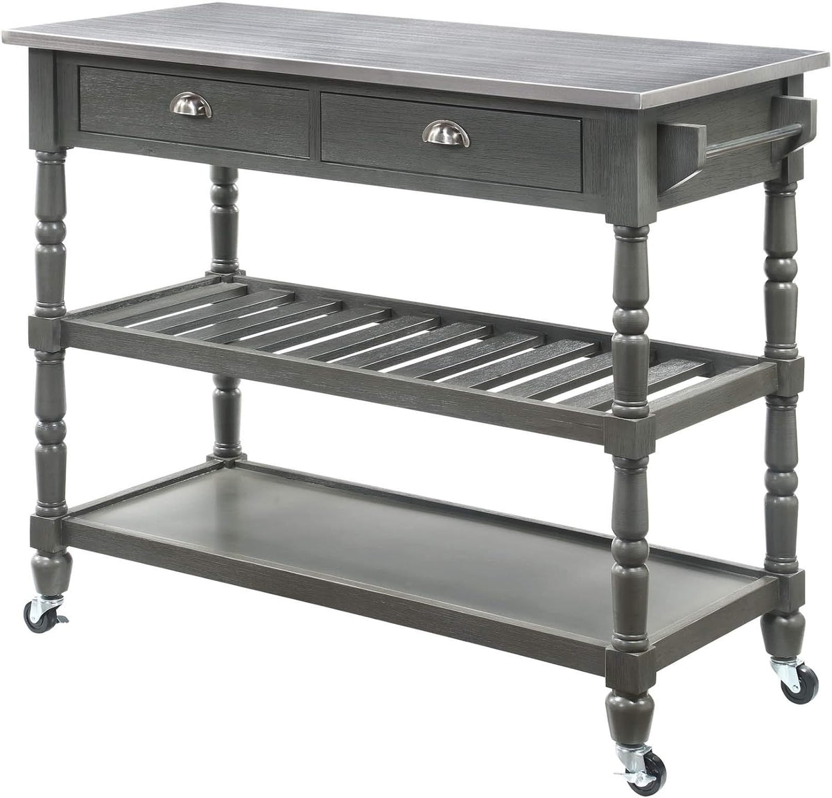 Black 3-Tier Stainless Steel Kitchen Cart with Drawers N179067