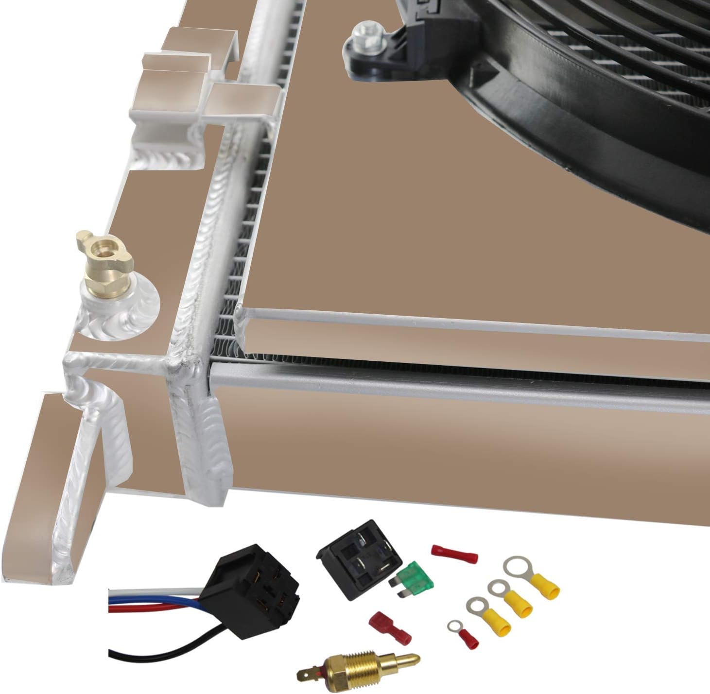 Aluminum Radiator with Shroud Fan and Thermostat Relay Kits K32011