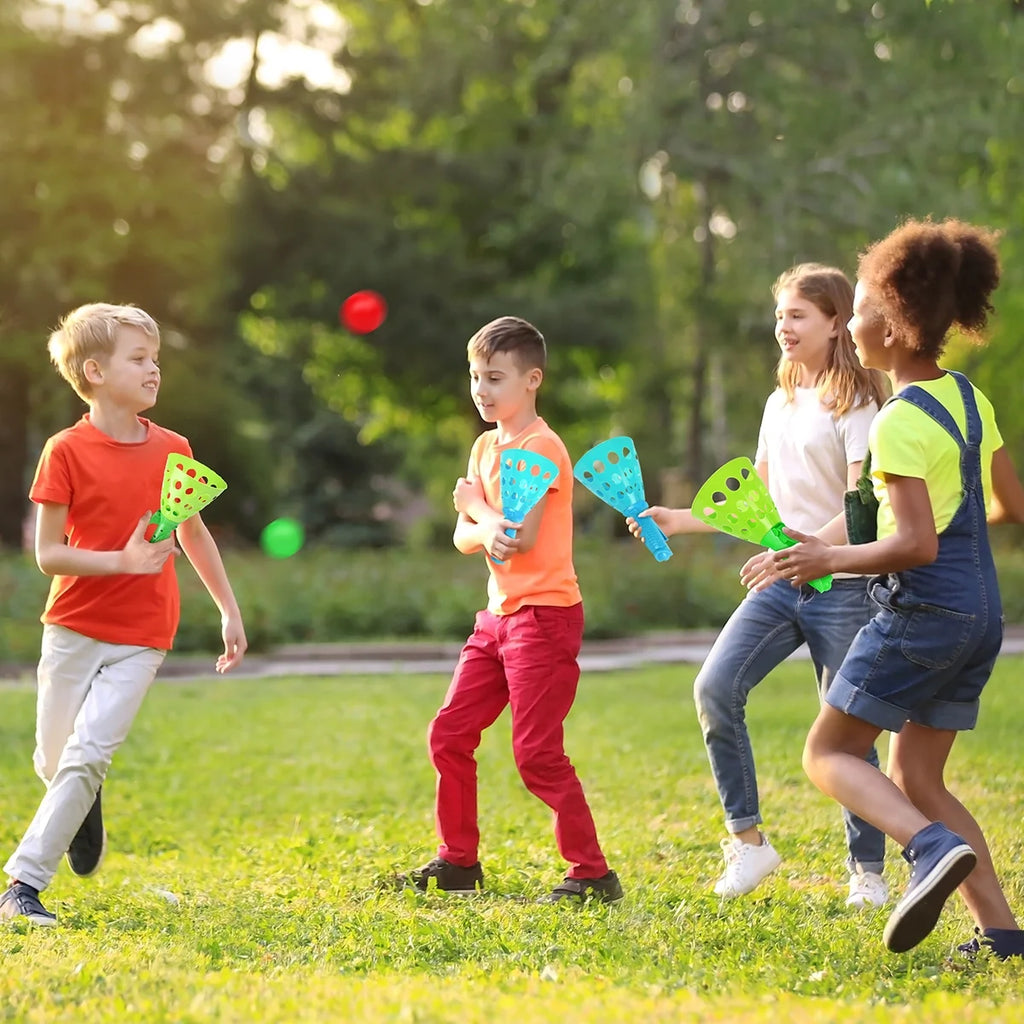 Pop-Pass-Catch Ball Game with 4 Catch Launcher Baskets and 6 Balls R233239