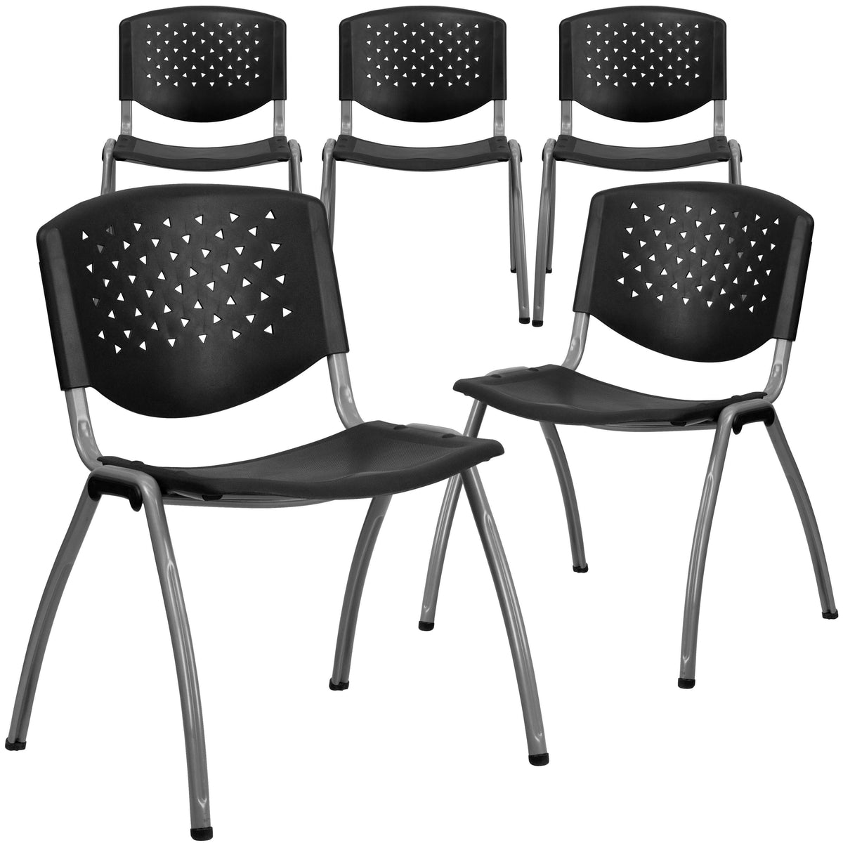 5 Pk. Black Plastic Stack Chair with Titanium Frame O6731