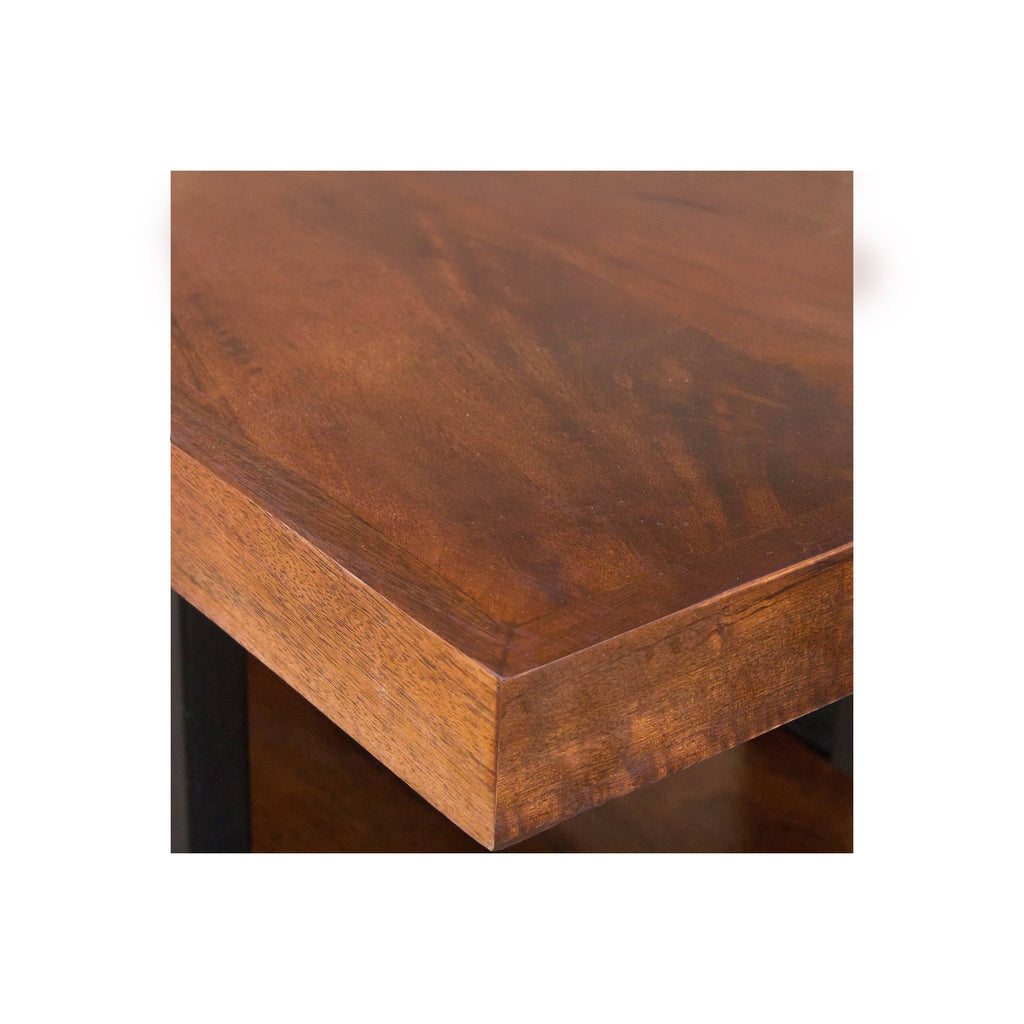 Brown and Black Mango Wood and Iron Console Table with Three Shelves J2441