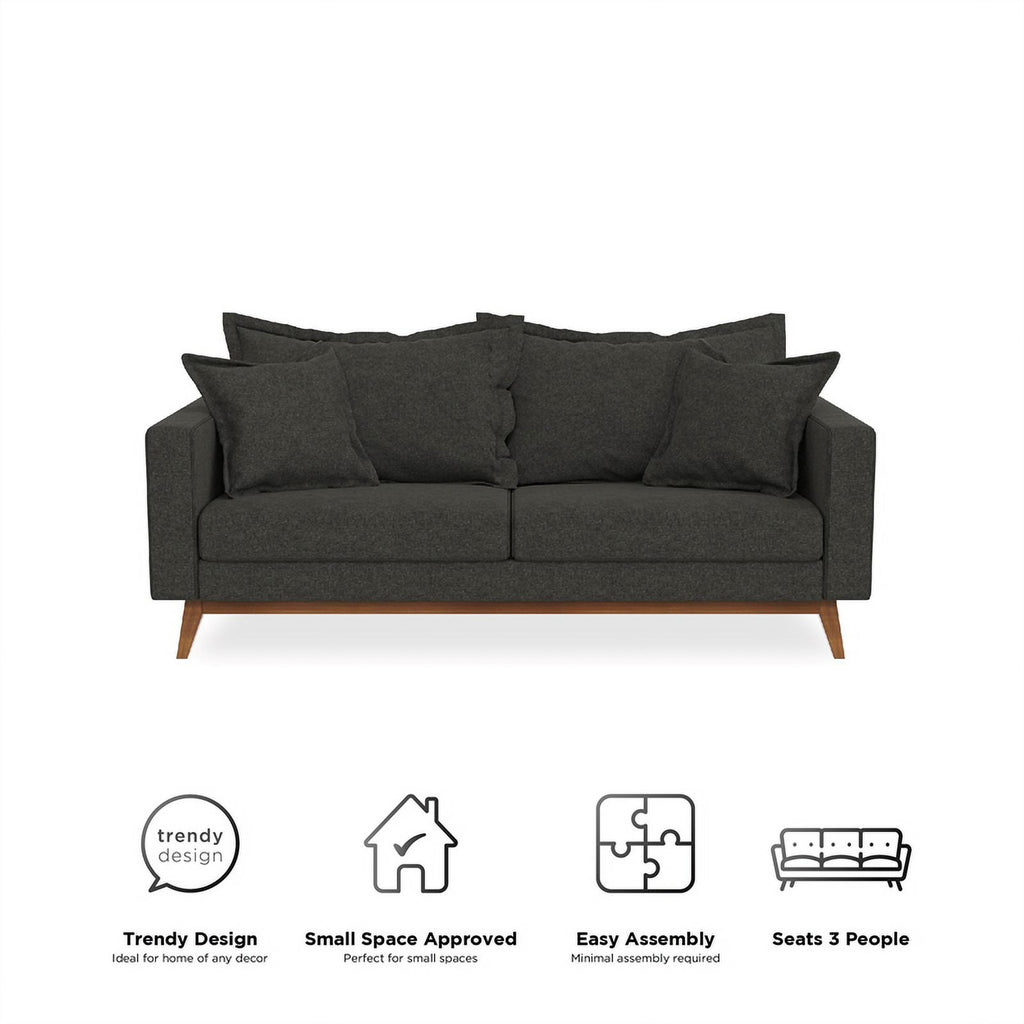 Contemporary Pillowback Wood Sofa Gray Linen B1076