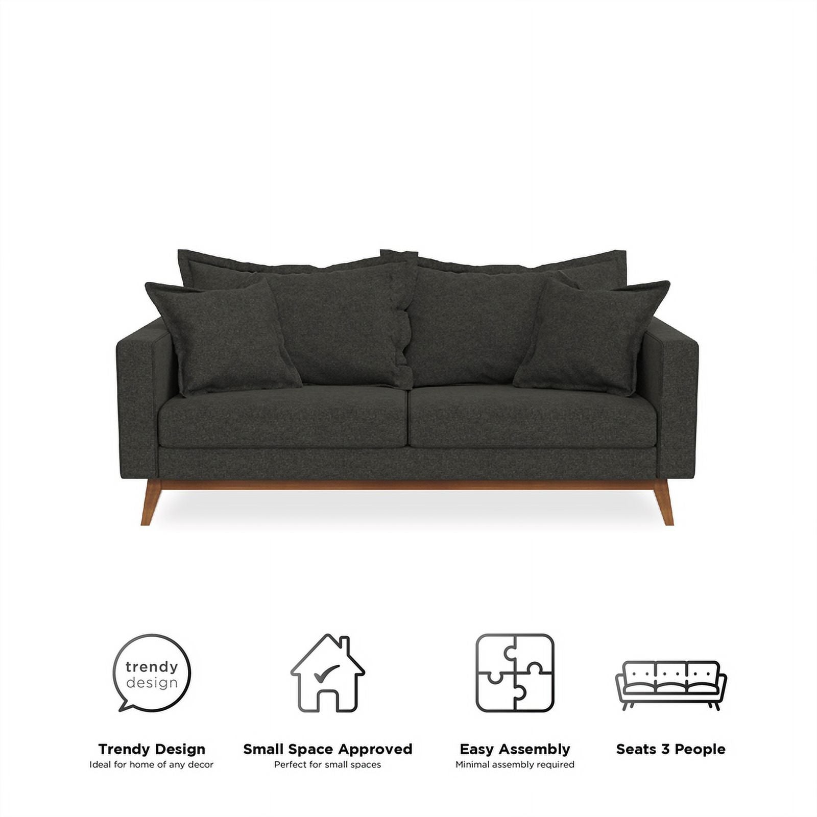 Contemporary Pillowback Wood Sofa Gray Linen B1076