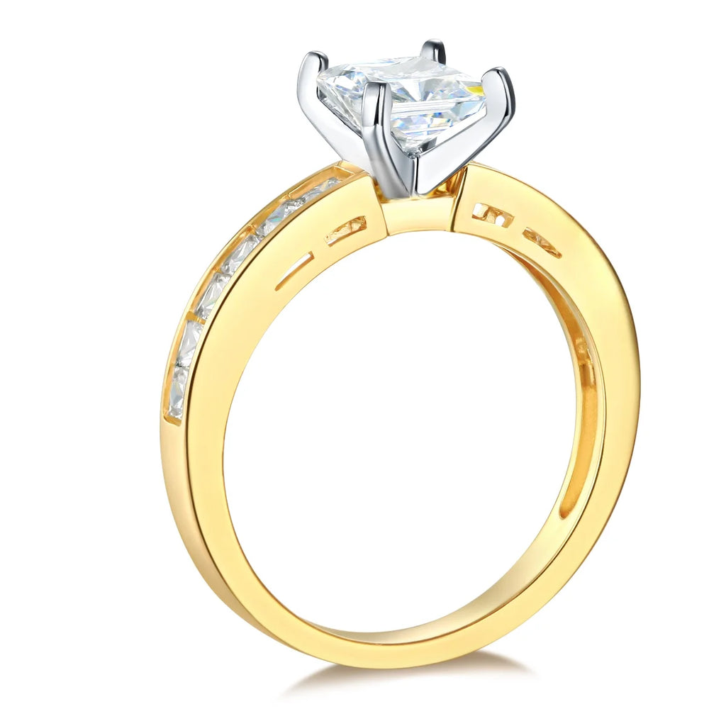 14k Yellow Gold CZ Princess Cut Engagement Ring Bridal Set - Size 9 D3016