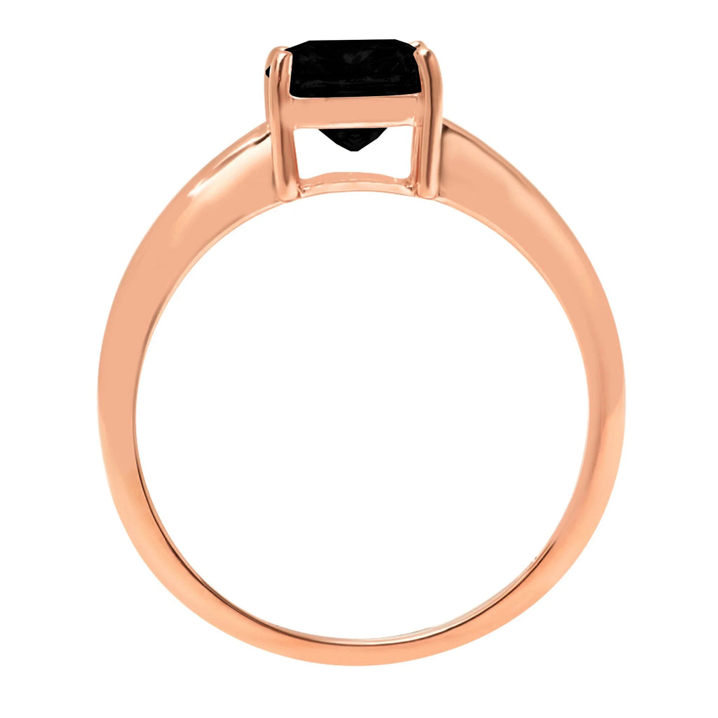 1.5ct Cushion Cut Black Natural Onyx 14k Rose Gold Ring Size 5.25 S424957
