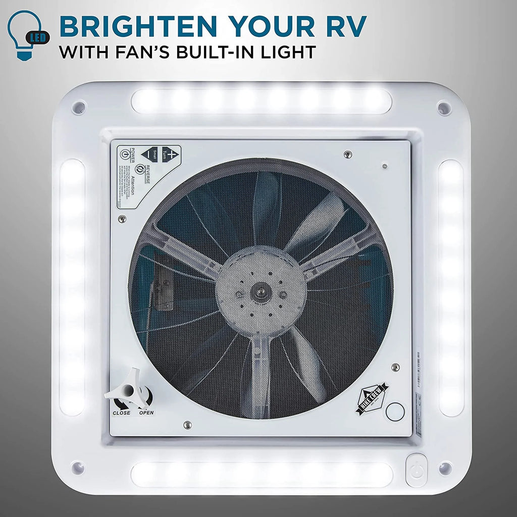 14” RV Roof Vent Fan with Light, Manual, White & Gray U1578