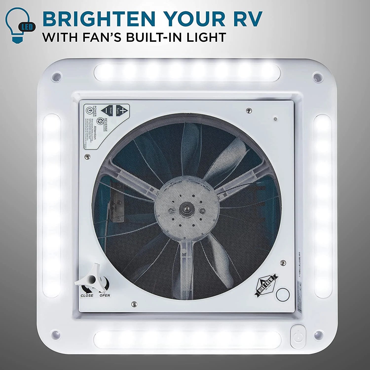14” RV Roof Vent Fan with Light, Manual, White & Gray U1578