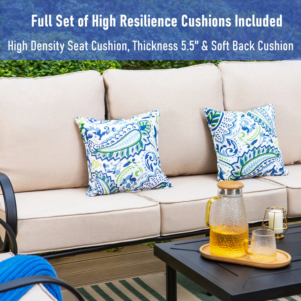 4-Piece Outdoor Conversation Set with 3-Seat Sofa & Two Swivel Chairs, Black & Beige N7636