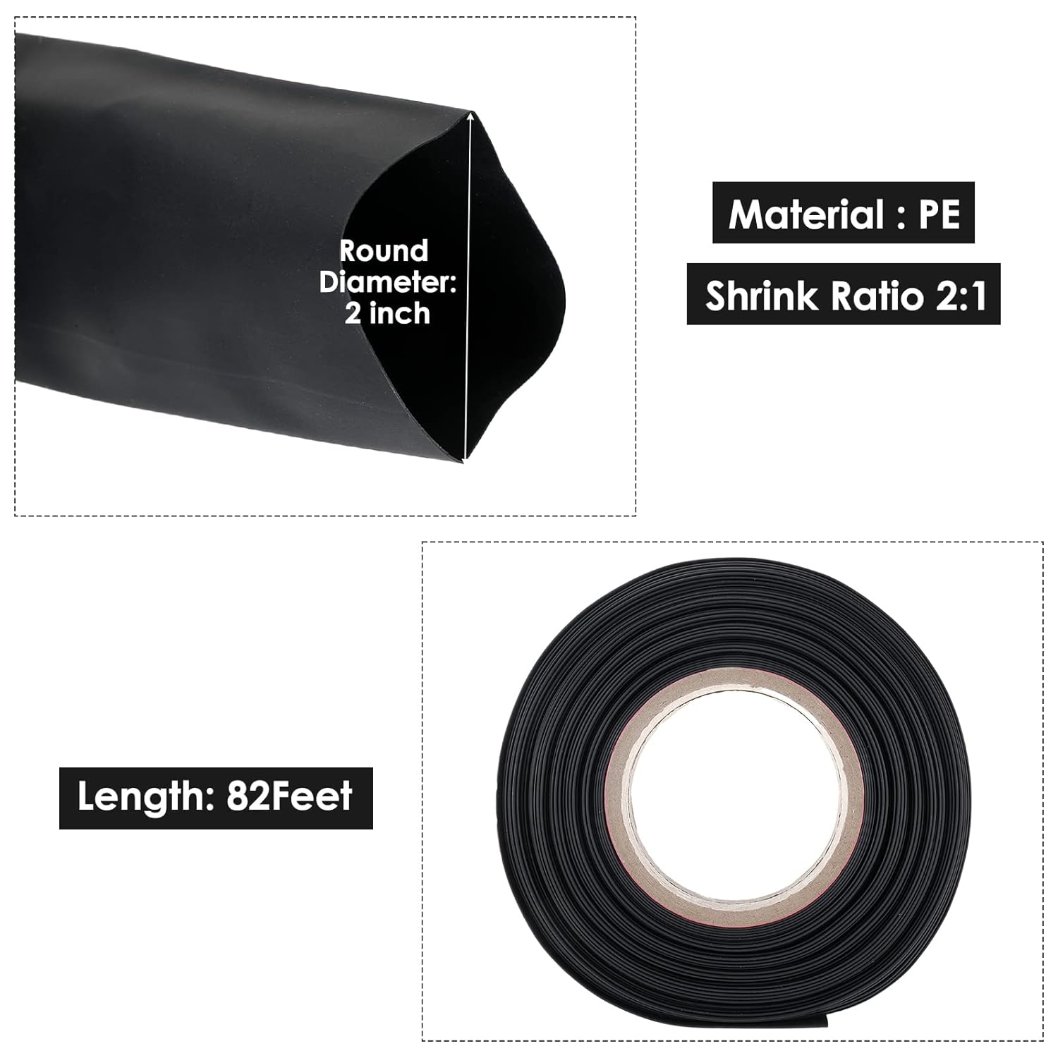 2:1 Heat Shrink Tubing 82 FT 2 Inch ID PE Electrical Shrink Tube Pack of 2 S202215