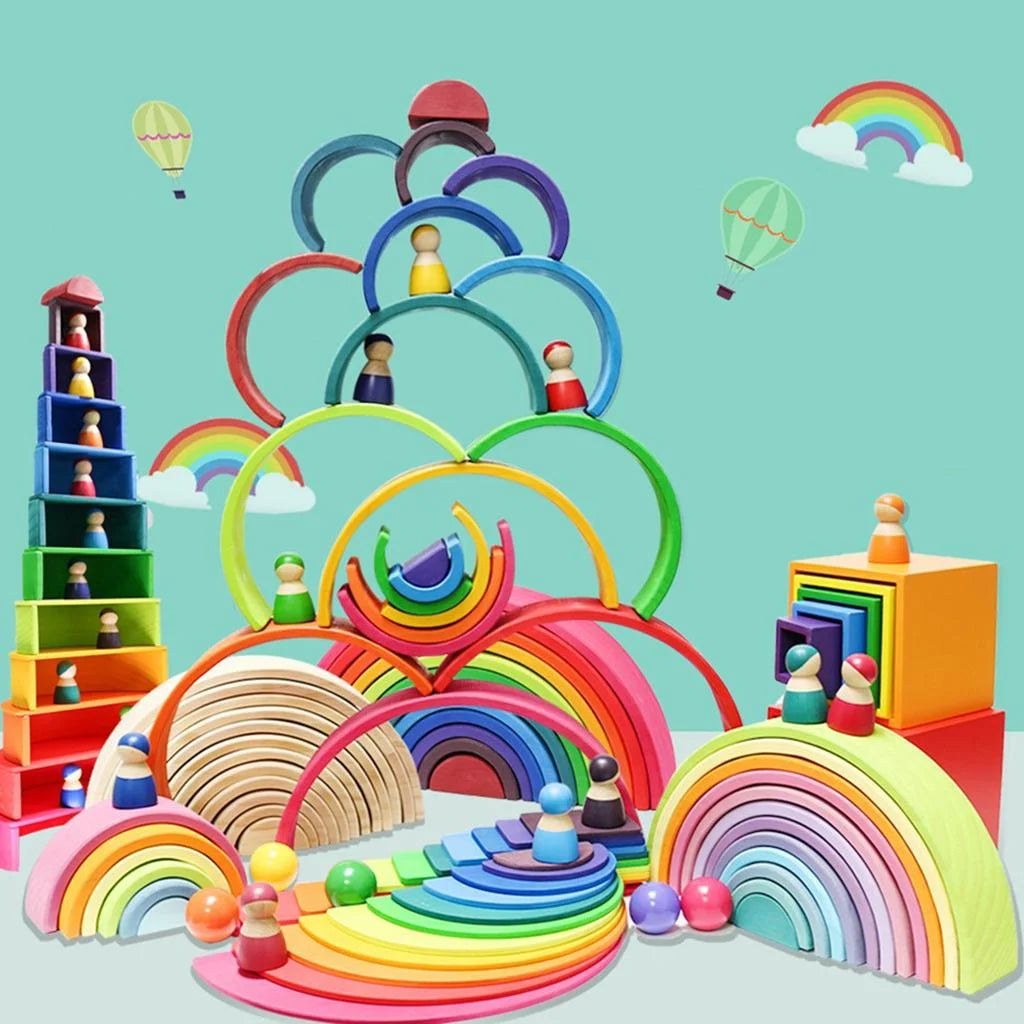 11Pc Wooden Rainbow Building Blocks Stacking Toy U2776
