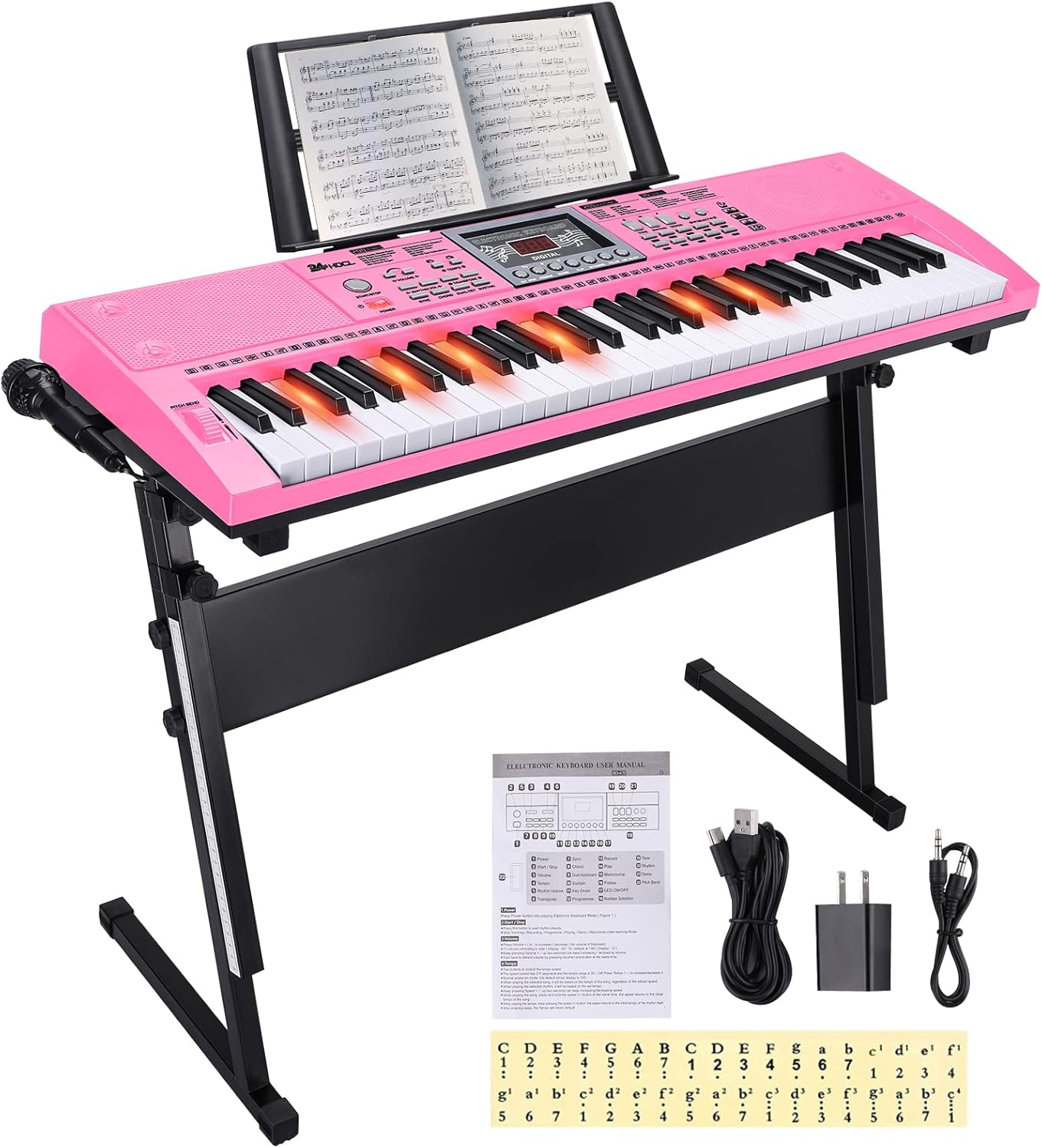 61 Key Electric Keyboard Piano with Stand, Built-in Dual Speakers, Microphone, Headphone & Display Panel Y8513
