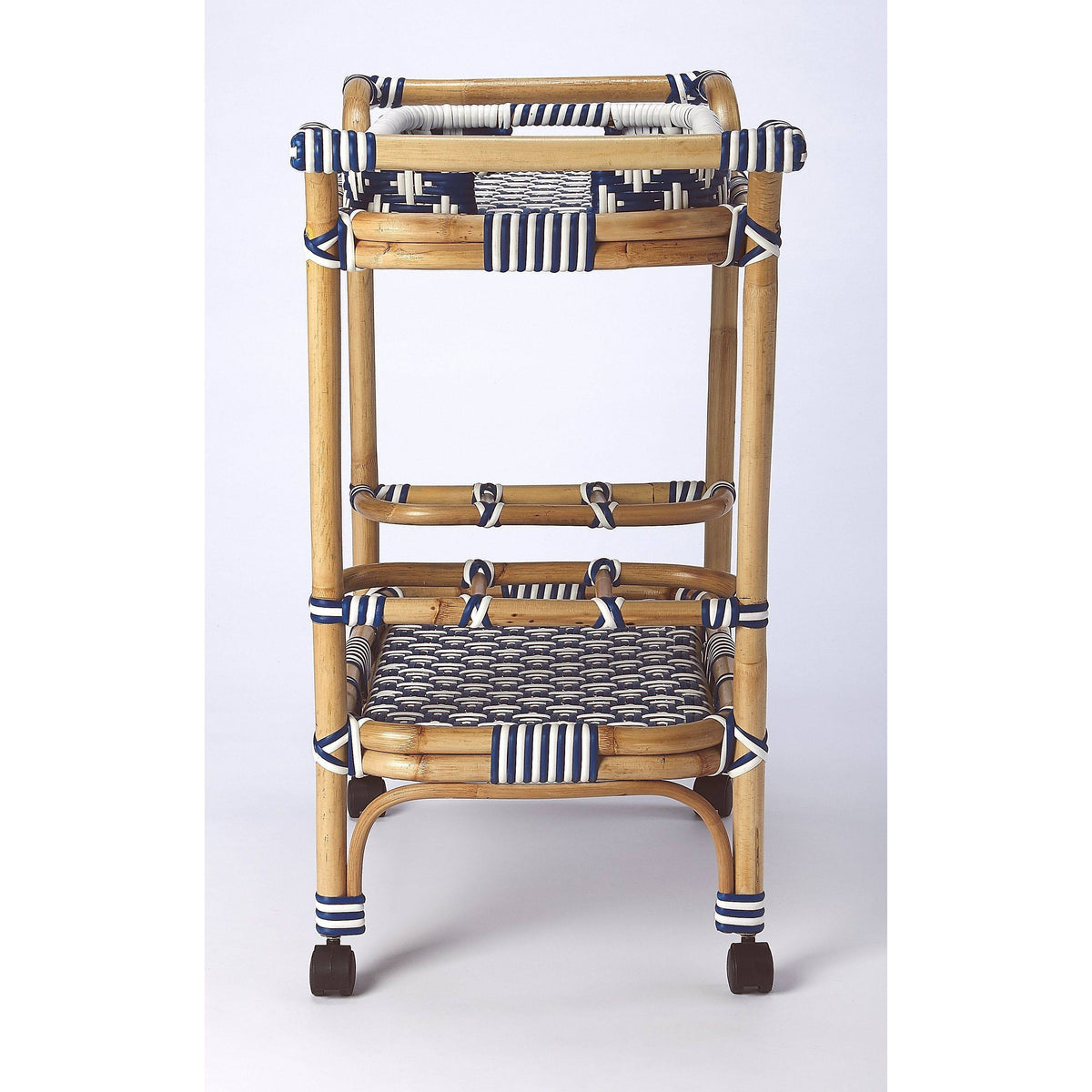 Blue & White Rattan Bar Cart K86822