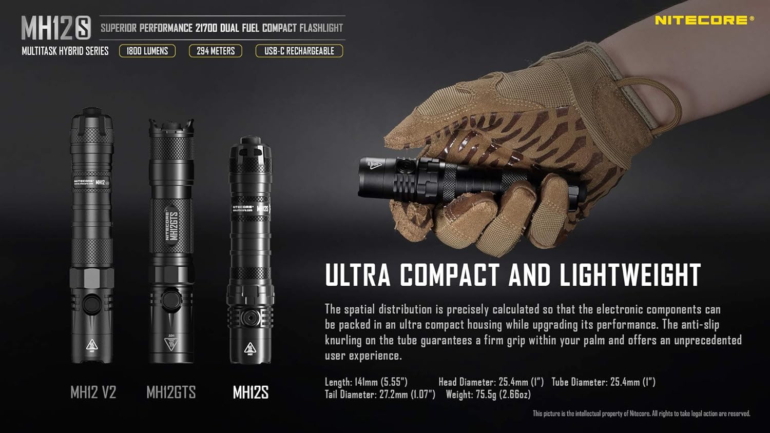 1800 Lumen USB-C Rechargeable Tactical Flashlight with 5000mAh Battery L45370