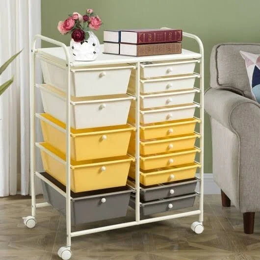 Yellow 15-Drawer Rolling Organizer Cart Y62158