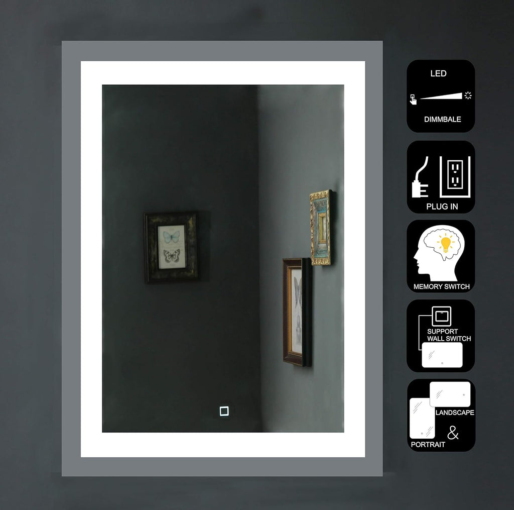 LED Lighted Bathroom Mirror Wall Mounted Vanity Mirror 60 Wx40 H J666