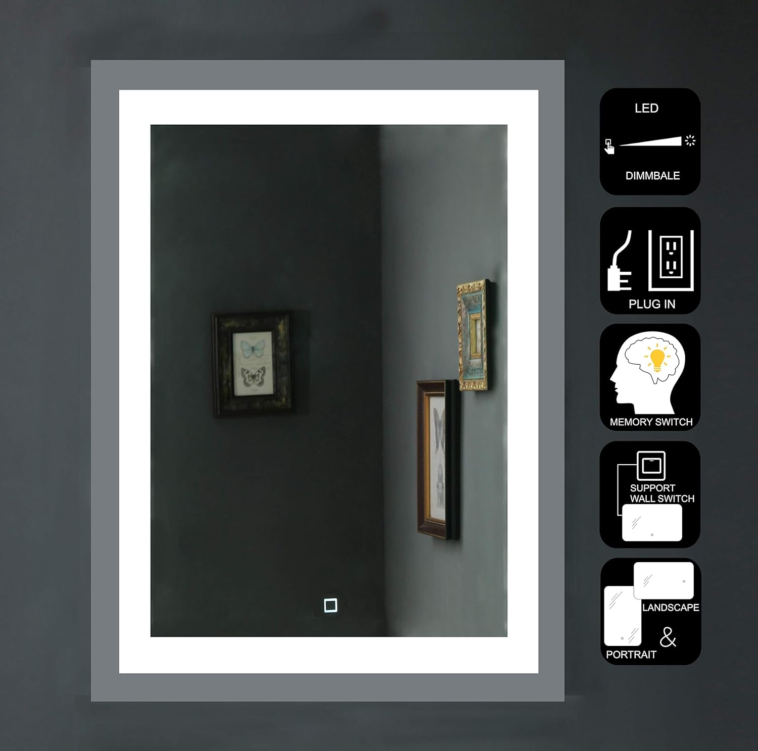 LED Lighted Bathroom Mirror Wall Mounted Vanity Mirror 60 Wx40 H J666
