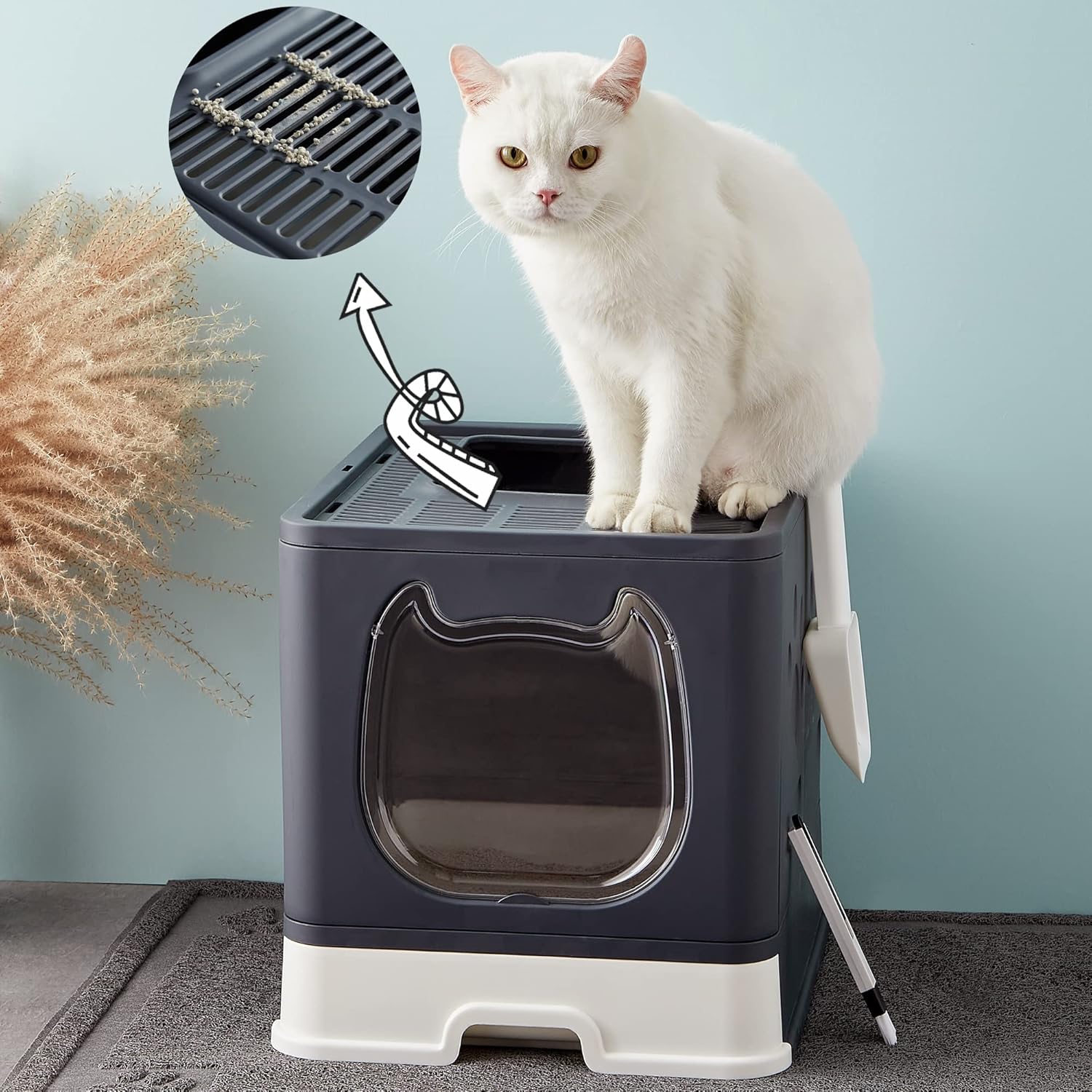 Black Covered Cat Litter Box with Lid T328