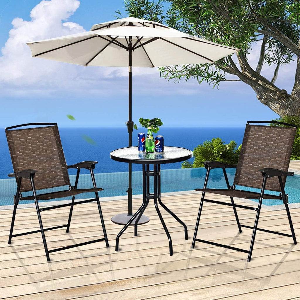3-Piece Patio Bistro Set with Round Tempered Glass Table and 2 Foldable Chairs N376722