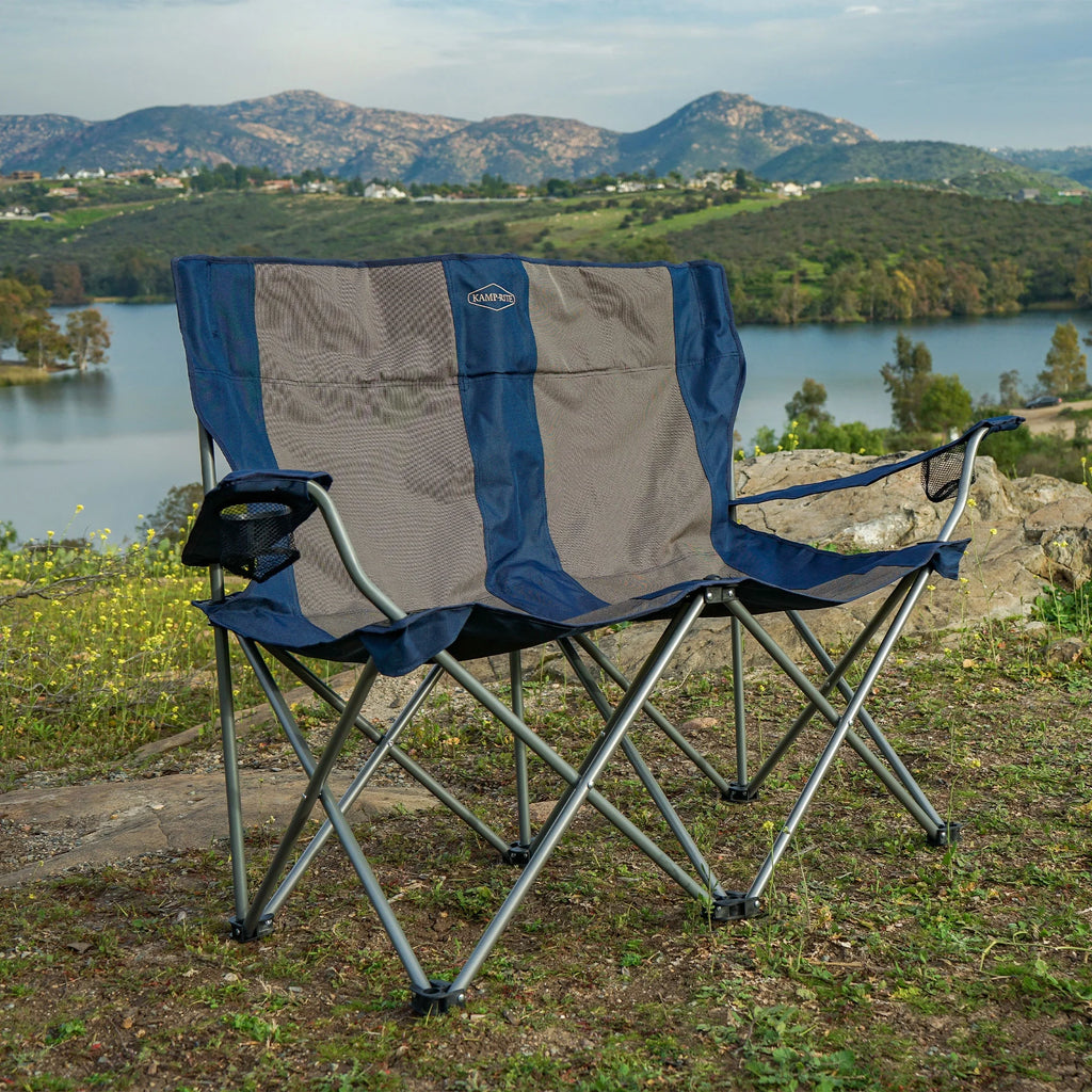 Navy/Tan Portable Double Folding Camp Chair W809294