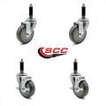 4 x 1.25 inch Gray Polyurethane Caster Set of 4 with Brake and Expanding Stem C461437