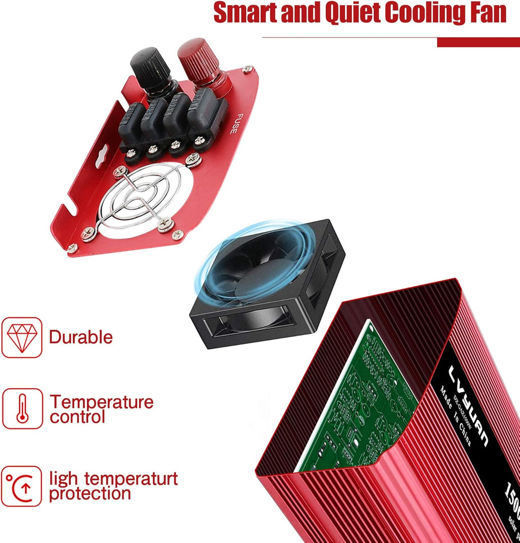 1500W Power Inverter Dual AC Outlets Dual USB DC 24V to 110V AC Car Inverter with Digital Display Z1953