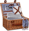 Wicker Picnic Basket Set with Insulated Cooler, Blue Gingham, Pack of 2 Y5855