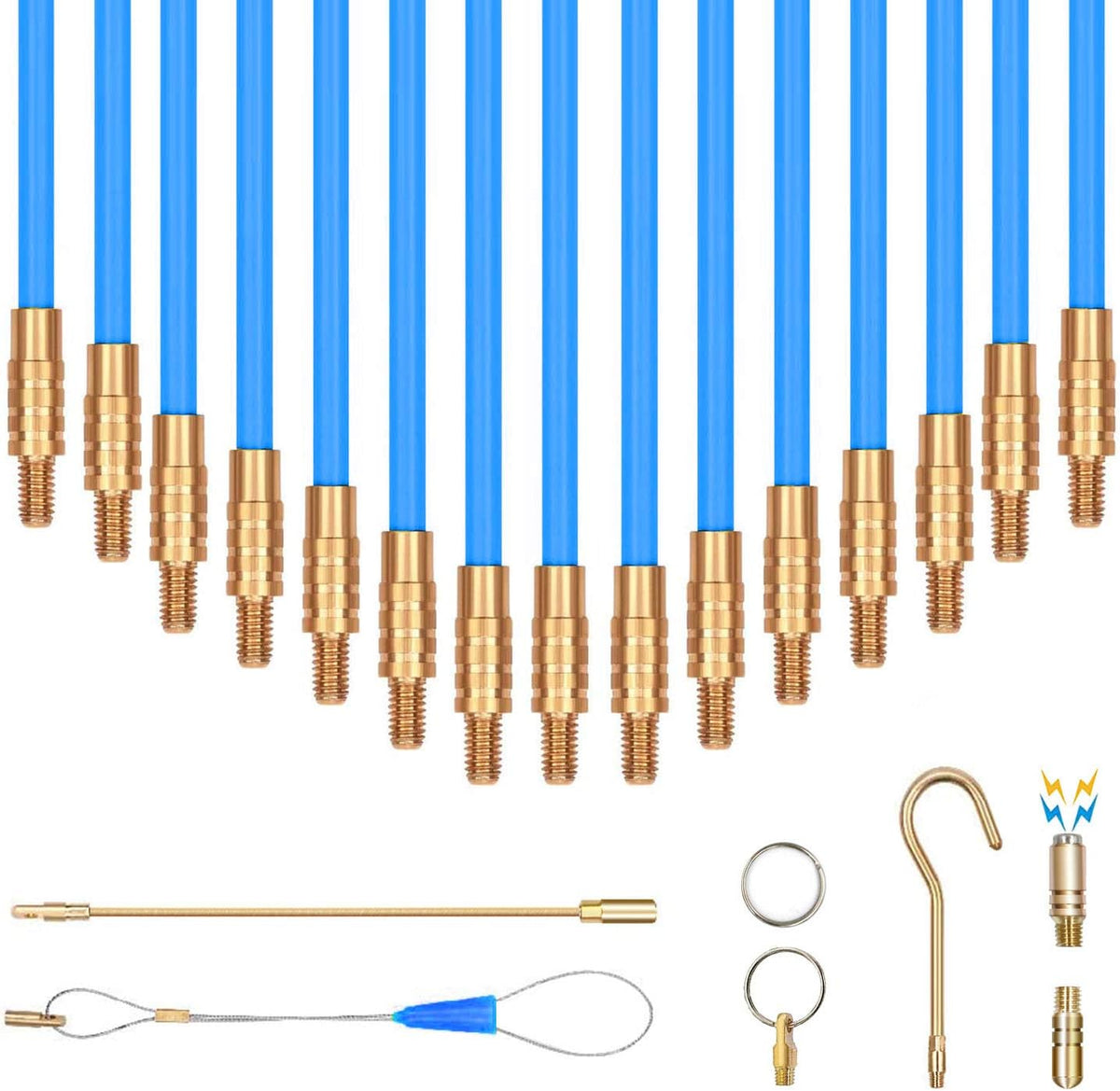 Blue Fiberglass Fish Tape with Hook And Hole In Transparent Tube O515