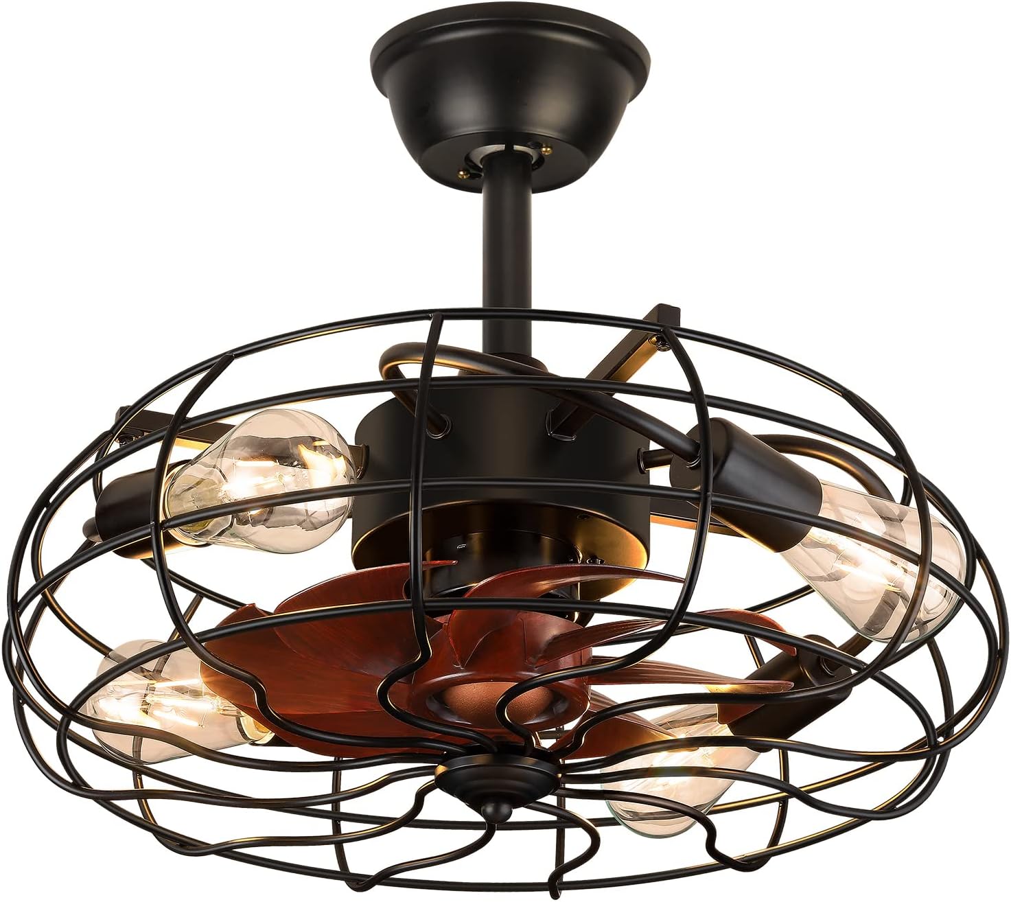 20-inch Caged Ceiling Fan with Lights Remote Control Black C80356