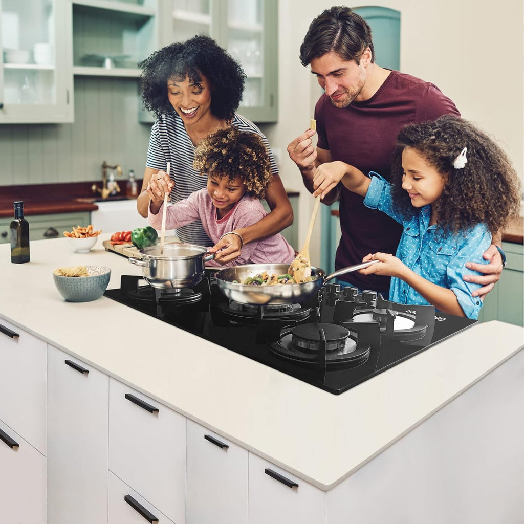30 Gas Cooktop with 5 Sealed Burners, Tempered Glass, Cast Iron Grates B44921