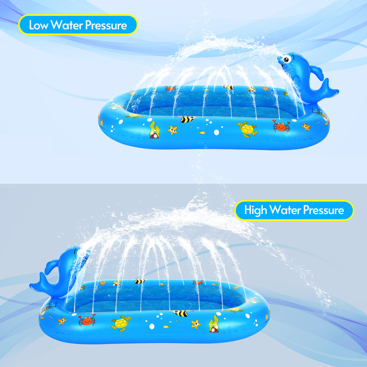 Dolphin Inflatable Sprinkler Pool 67 * 40in Kiddie Pool Y8127