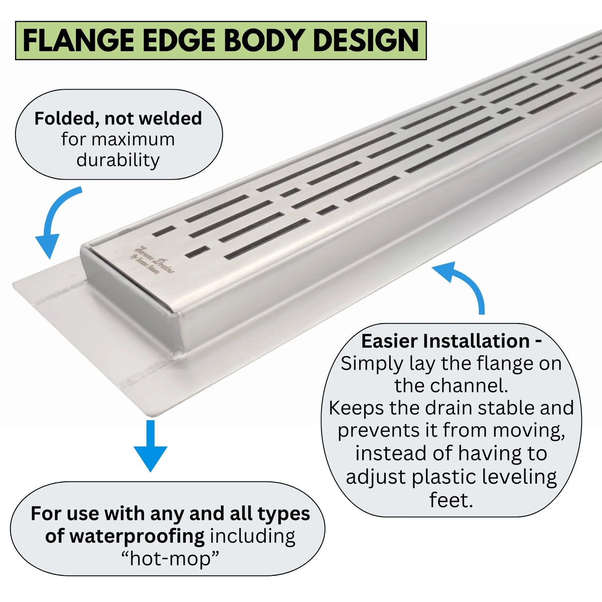 Linear Shower Drain Offset Side Outlet Extra Thick 6 Gauge Brushed 304 Stainless Steel Rectangle Floor Drain Set O873406