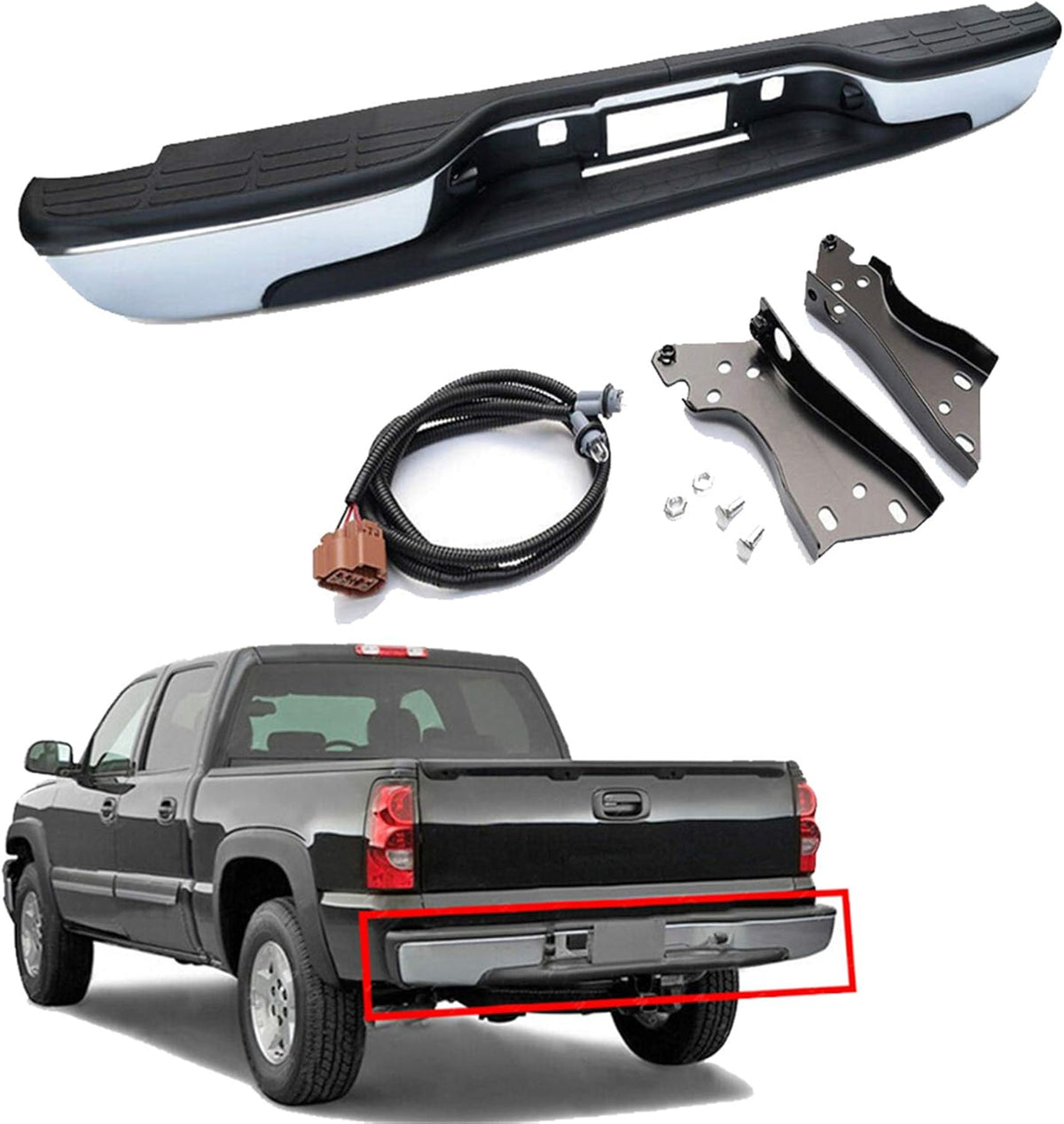 Chrome Rear Step Bumper for GMC Sierra Chevrolet Silverado 1999-2007 Q28709