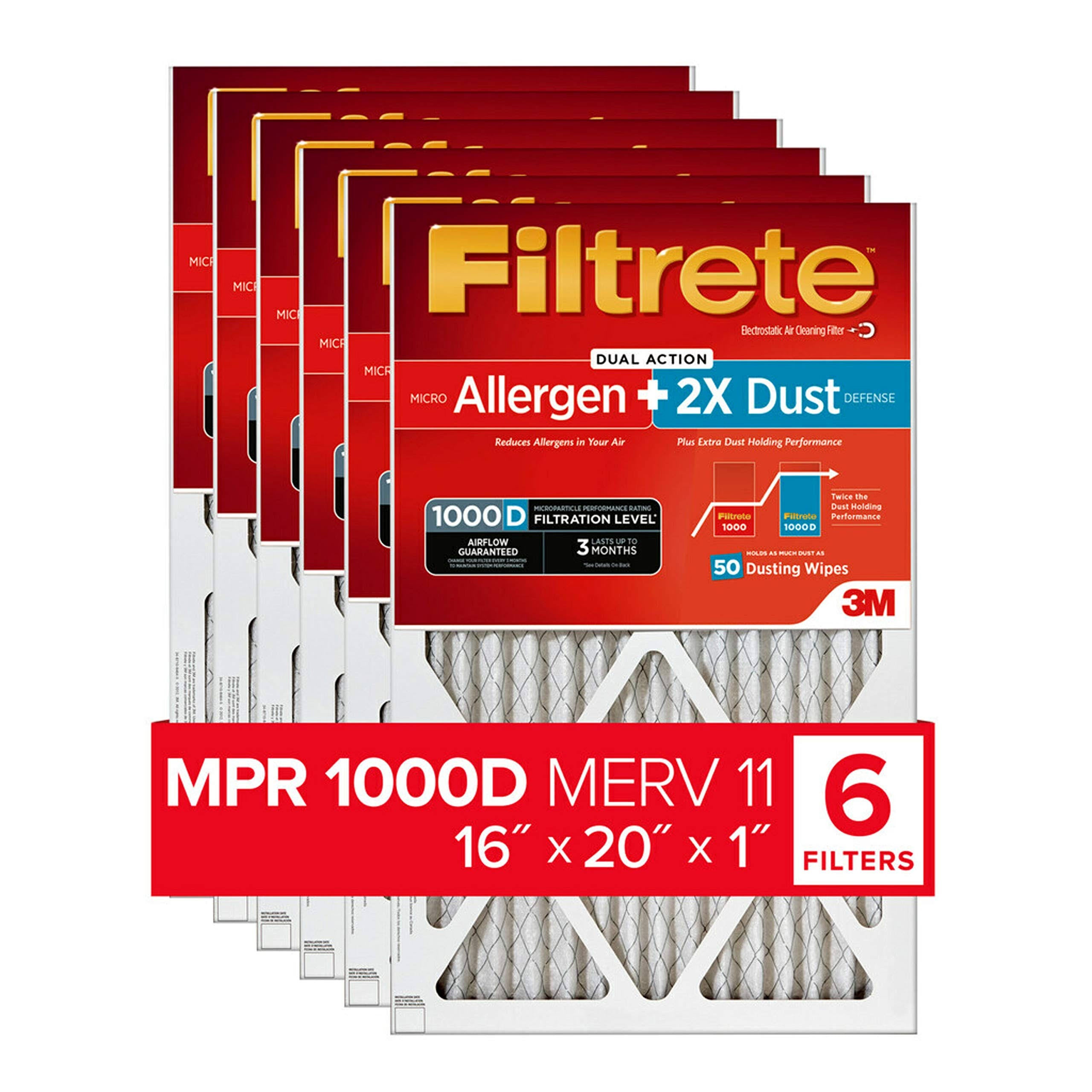 16x20x1 MPR 1000D Micro Allergen Plus DUST Air Filter, 6-Pack Y772