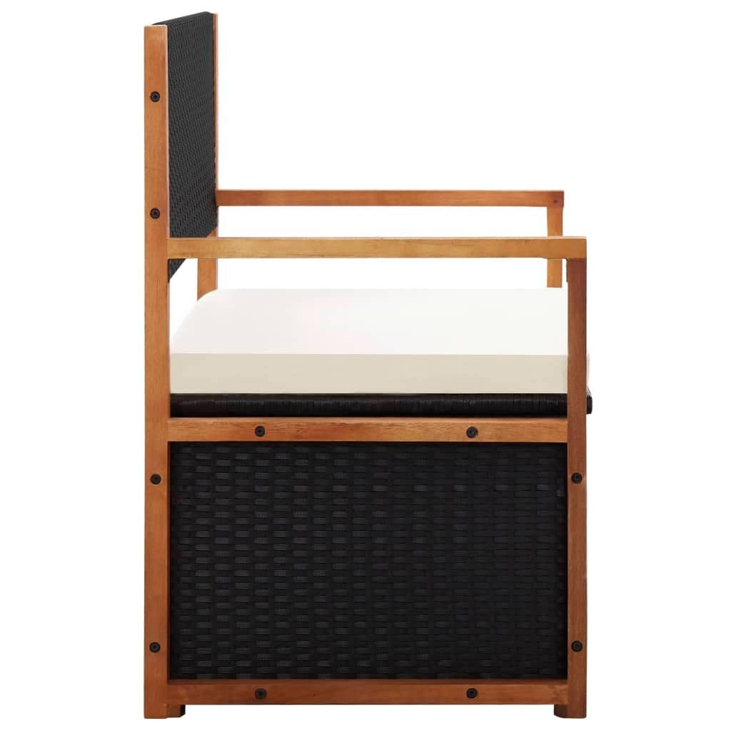 Black Poly Rattan and Solid Acacia Wood Storage Bench Z71412