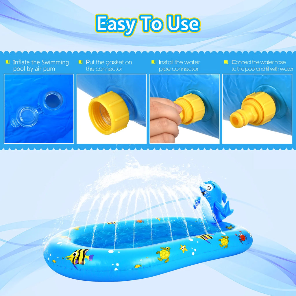 Dolphin Inflatable Sprinkler Pool 67 * 40in Kiddie Pool Y8127