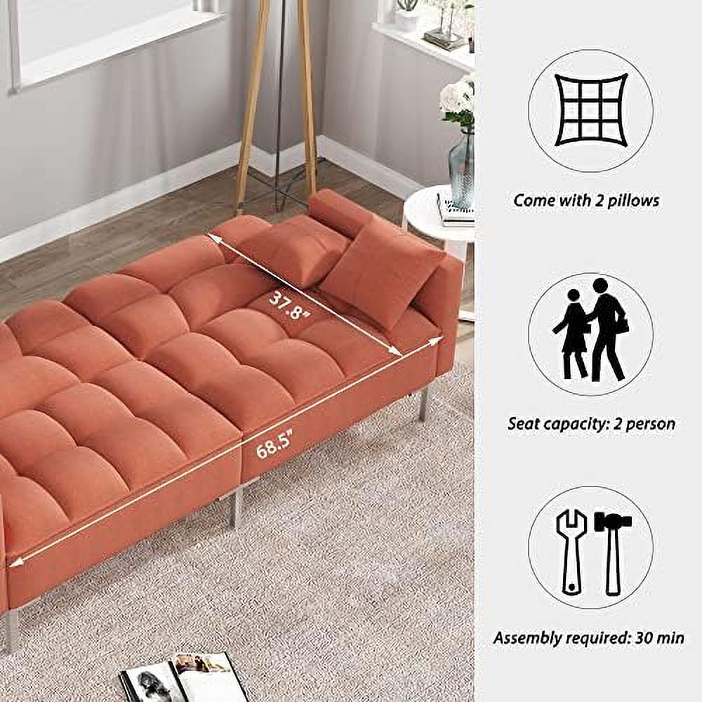 Modern Linen Convertible Futon Sofa Bed 2-in-1 Sleeper Sofa with 2 Pillows Q363
