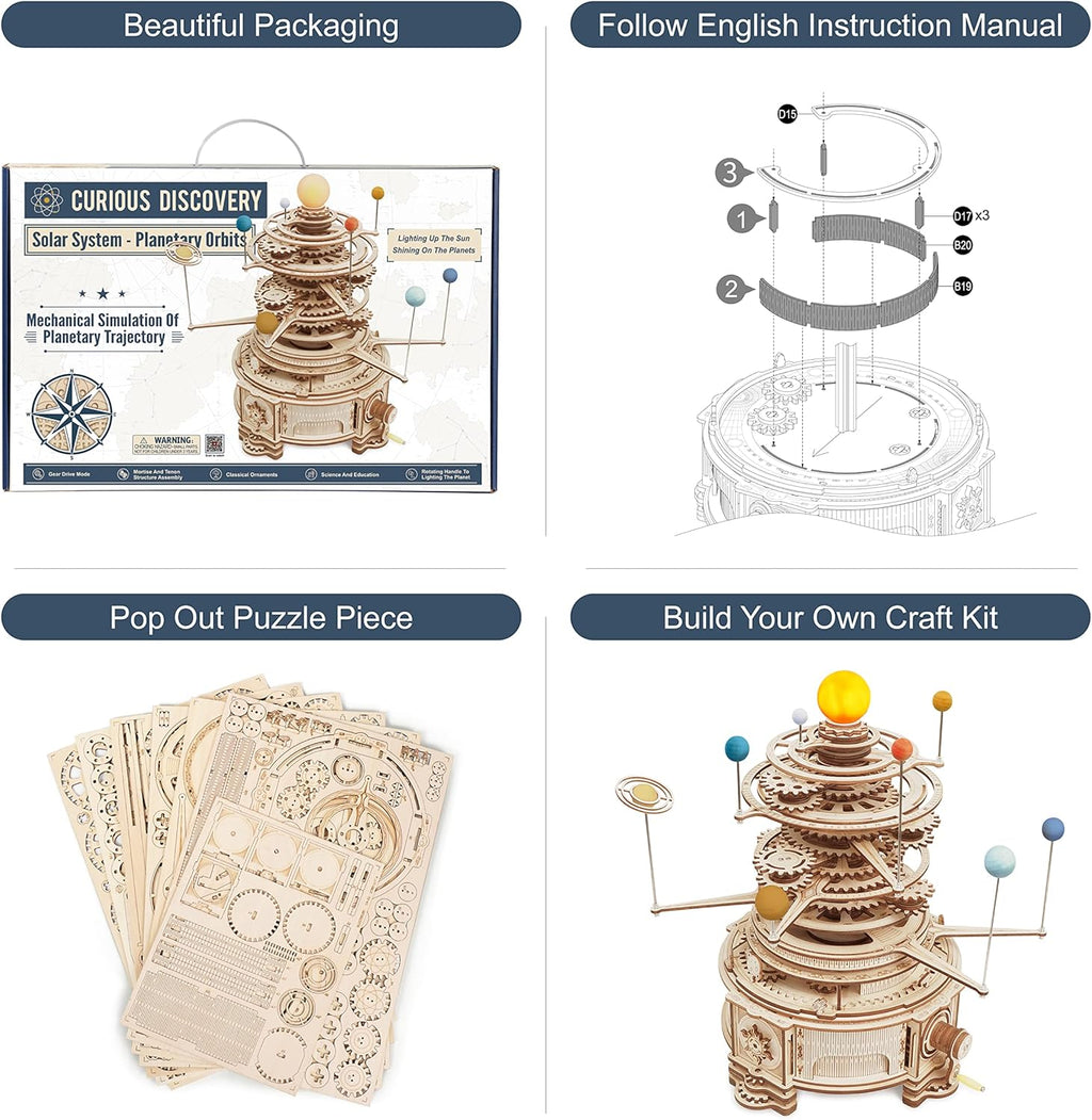 3D Wooden Puzzle Solar System Model Kit Mechanical Orrery Craft Kits Pack of 2 H96235