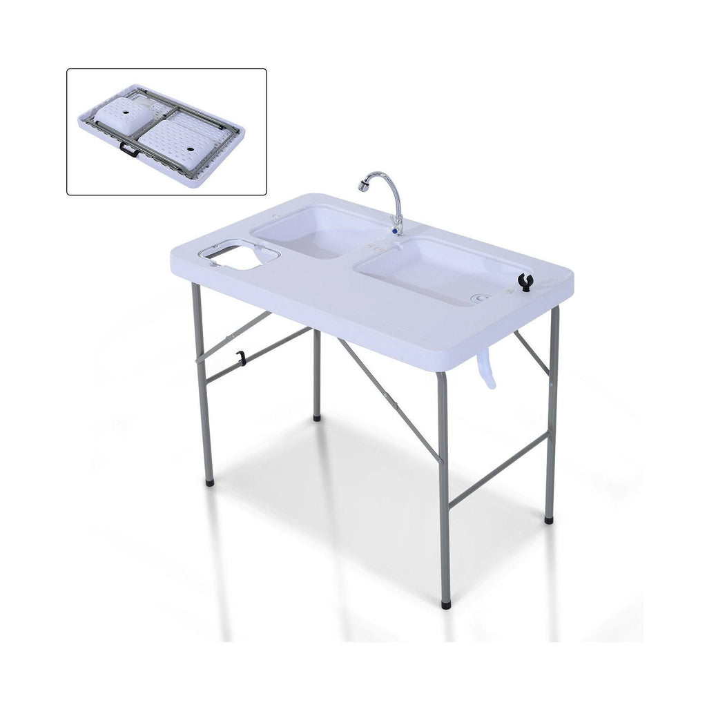 White Portable Folding Camping Table with Faucet D9205
