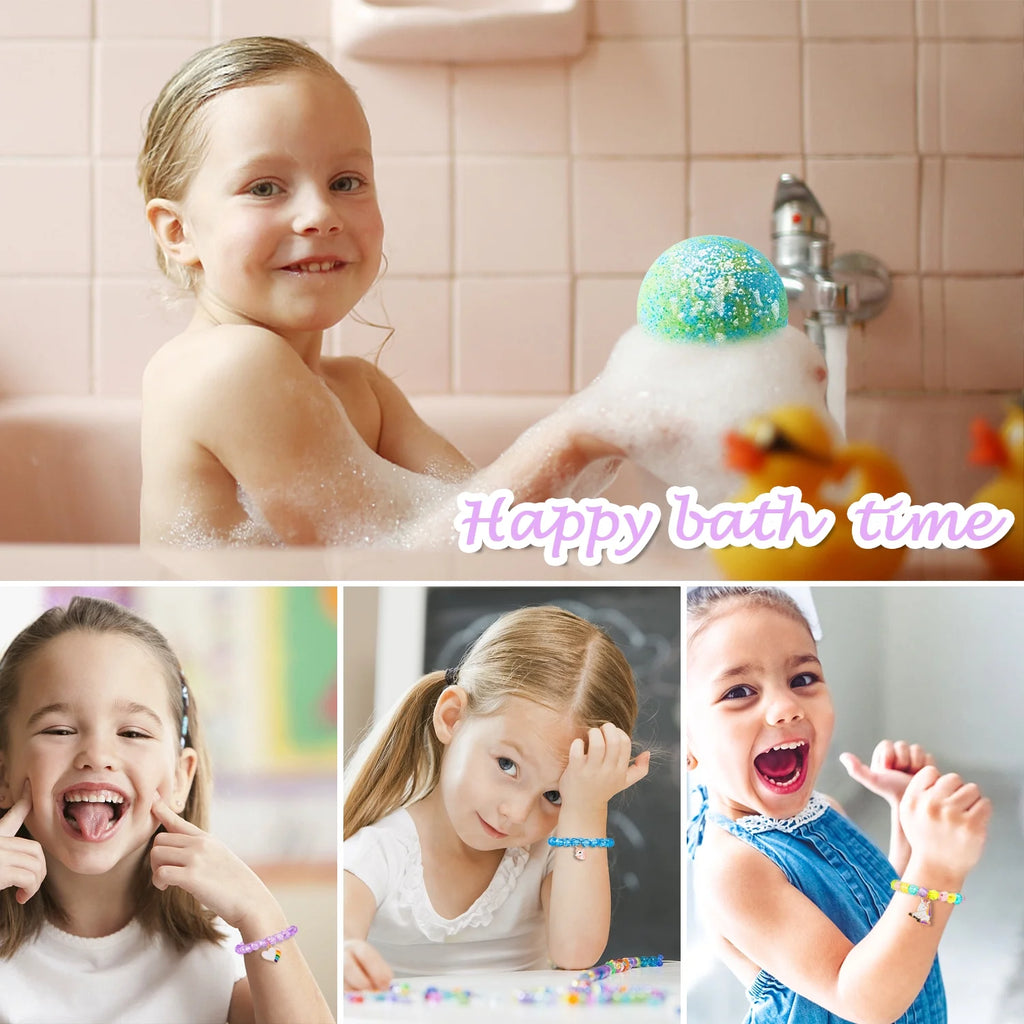 6 Large Organic Bath Bombs with Bracelets Toys for Kids V19387