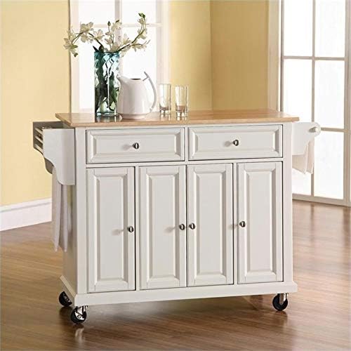 Natural Wood Top Kitchen Cart in White I583