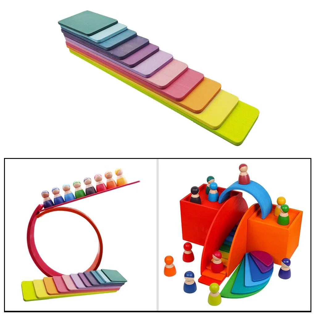 11Pc Wooden Rainbow Building Blocks Stacking Toy U2776
