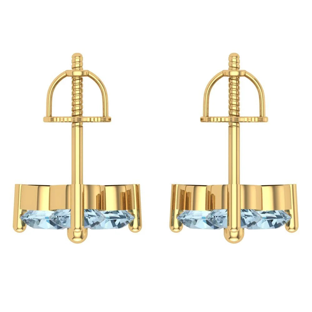 Yellow Gold Solitaire Stud Earrings, 3.0 Ct Round Cut Simulated Blue Diamond, 14K, Screw Back B80026