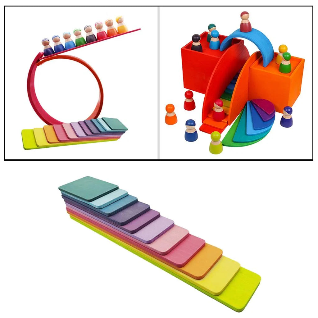 11Pc Wooden Rainbow Building Blocks Stacking Toy U2776