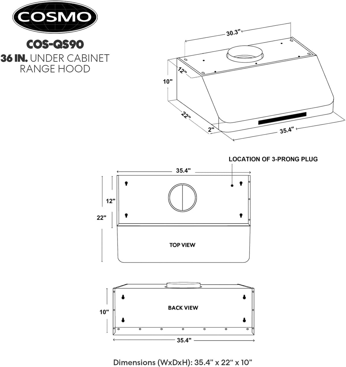 Under Cabinet Range Hood, 500 CFM, 36 in., Stainless Steel W266243