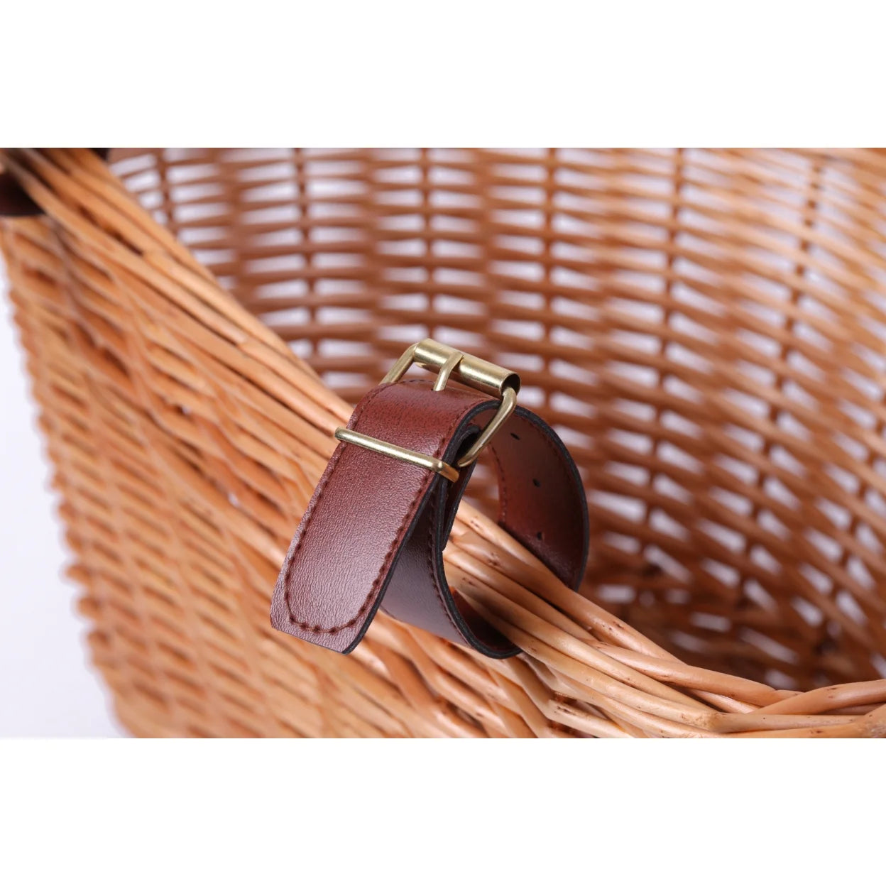 Wicker Front Bike Storage Basket with Faux Leather Straps J315994