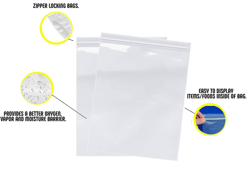 1000 Pack Clear Reclosable Zip Lock Poly Bags 2 Mil 13x22 x 18x22 G752933