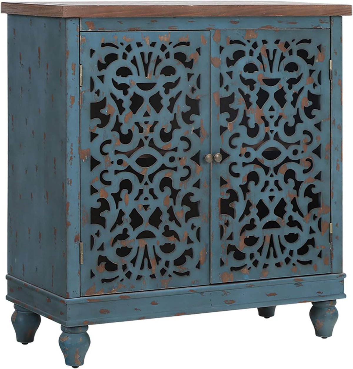 White Distressed Storage Cabinet with 2 Doors U919341