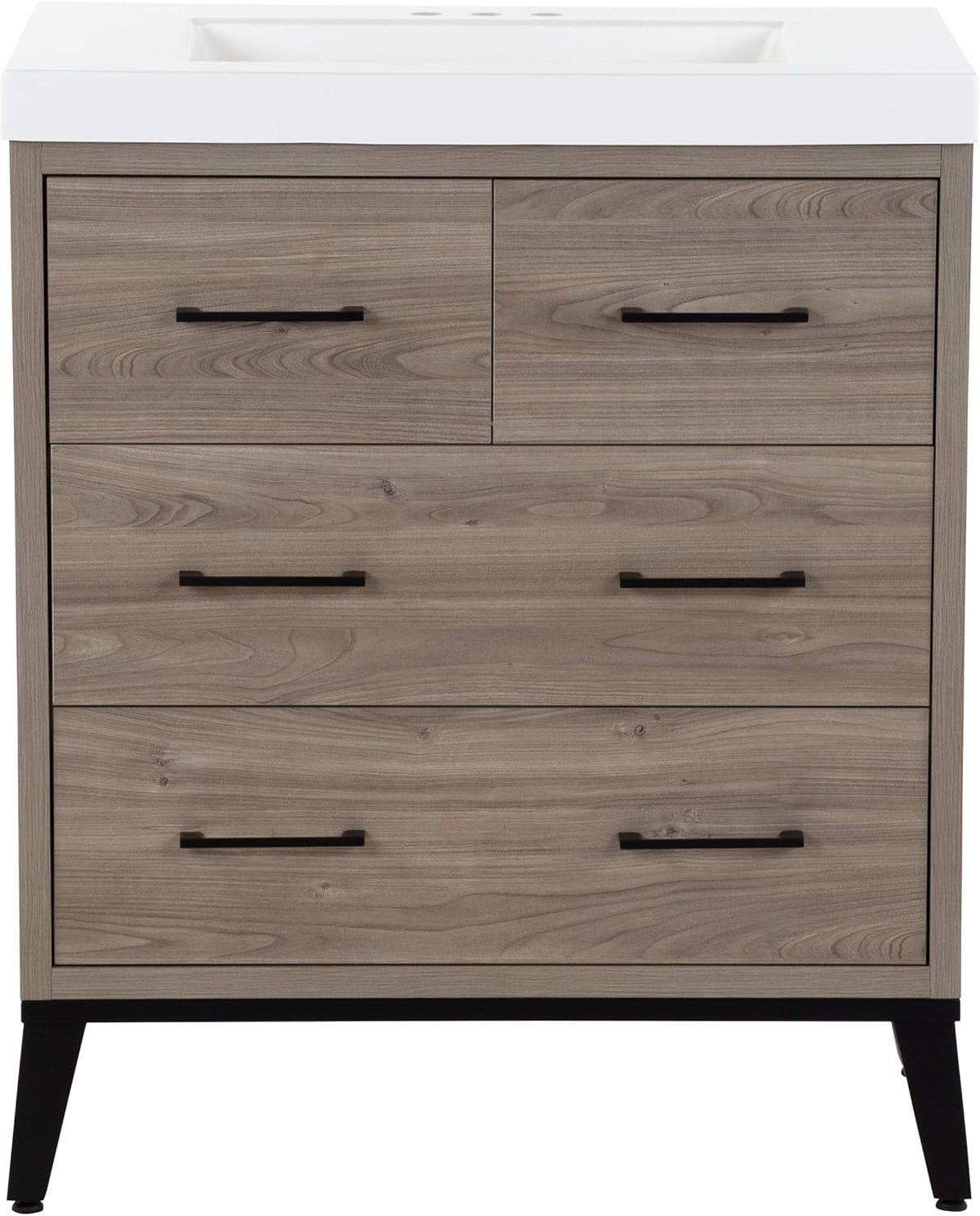 30.5" 3-Drawer Bathroom Vanity with Integrated White Sink Top E41945