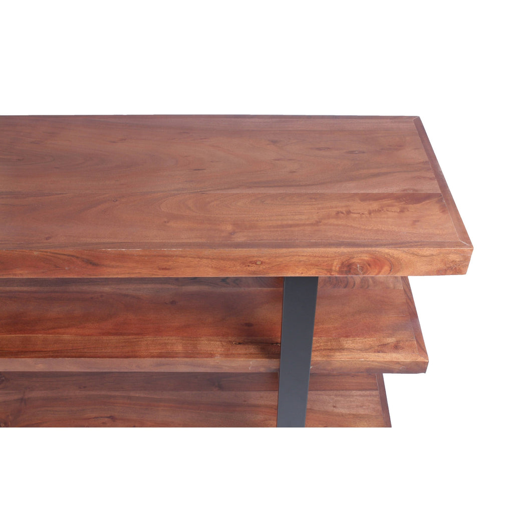 Brown and Black Mango Wood and Iron Console Table with Three Shelves J2441